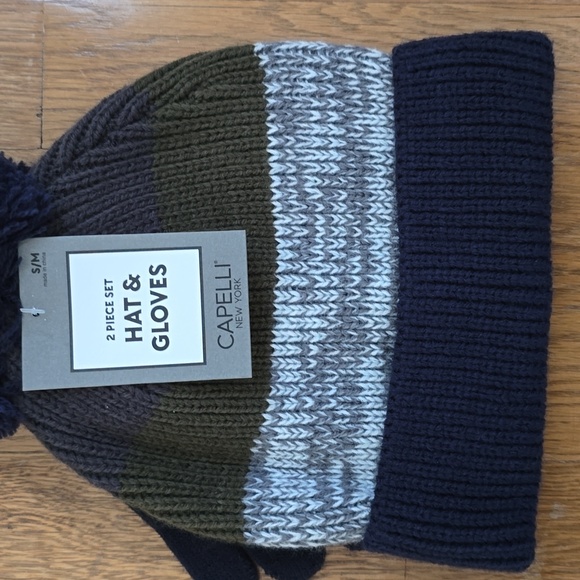 CAPELLI OF NEW YORK BRAND BOYS BLUE & GREEN WINTER HAT & GLOVES SMALL/MEDIUM - Picture 4 of 12